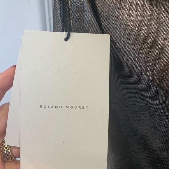 NWT Roland Mouret Anser asymmetric silk-blend gold lame dress. Size 14 - Picture 5 of 8